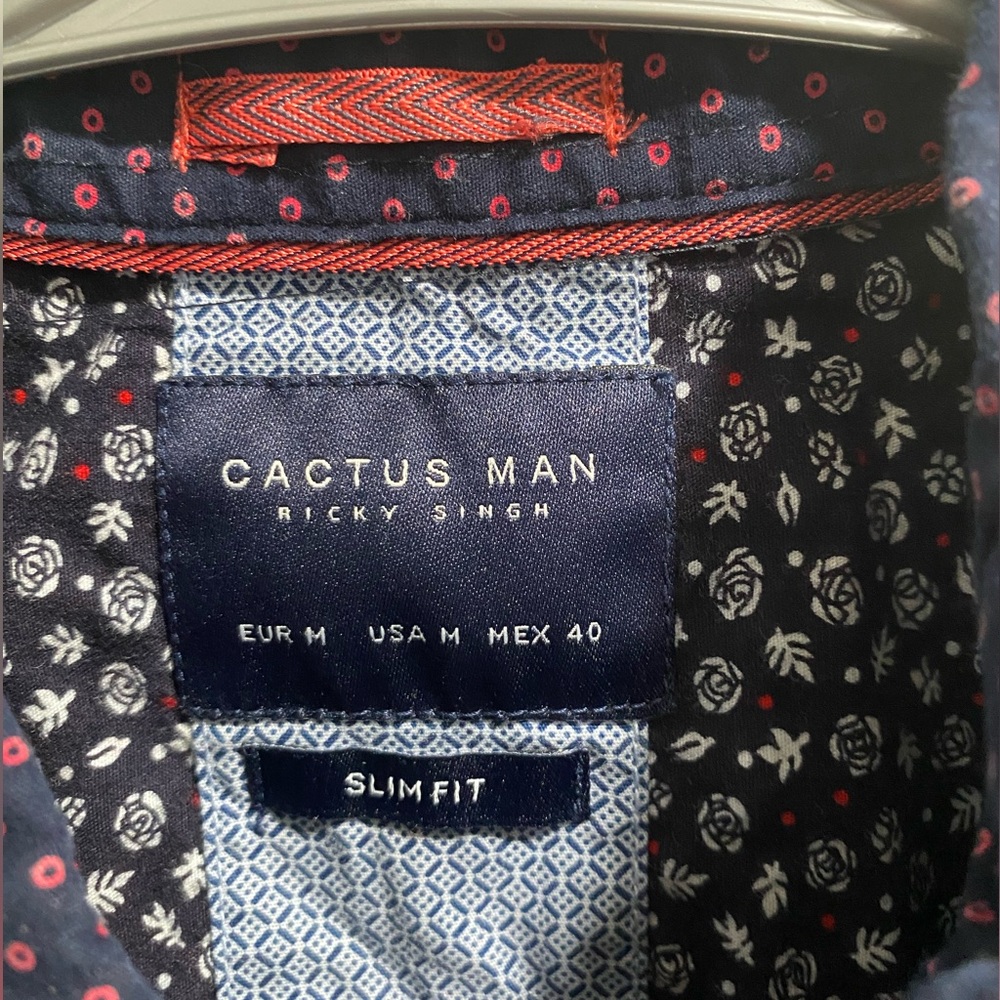 Cactus Man Ricky Singh Blue/Red Button Down Shirt, sz. Medium Slim Fit EUC - Picture 3 of 3